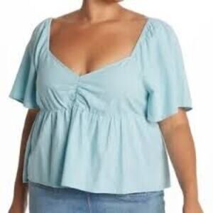 Abound Blue Flutter Sleeve Cotton Top 4X NWT Peplum Boho Babydoll Cottage Blouse